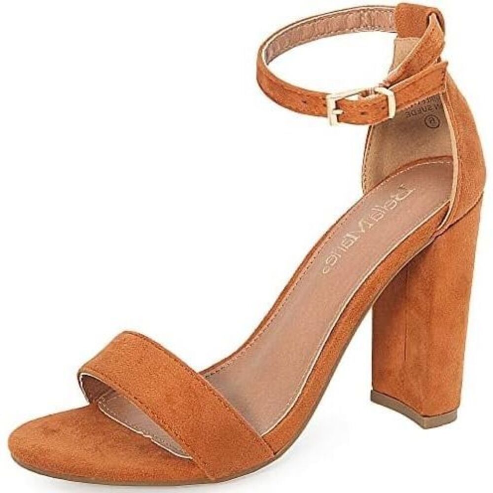 Bella Marie Shirley Women's Strappy Open Toe Block High Heel Sandals Tan Size 10